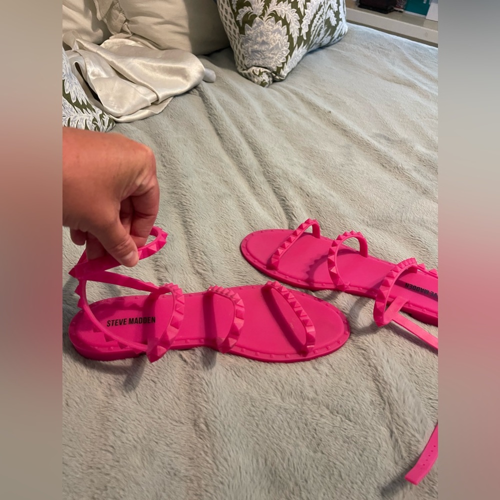 HOT pink studded jelly-like sandals